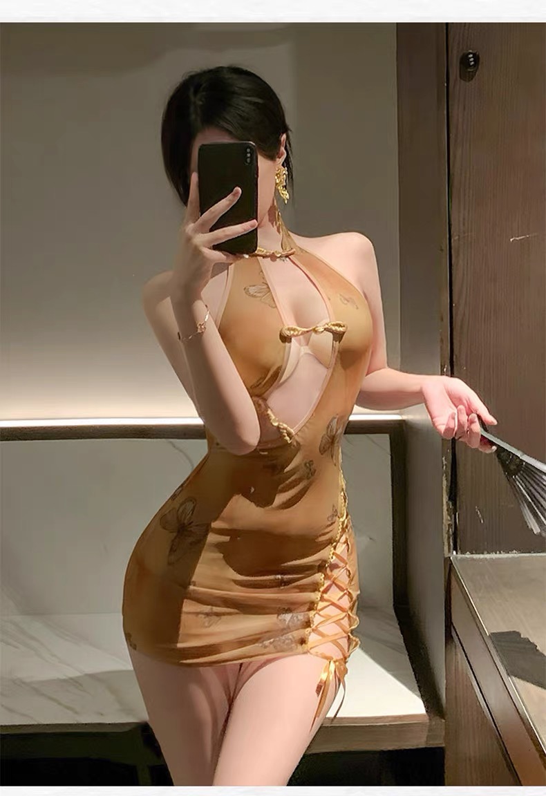 Gold Butterfly Halter Dress in Gold
