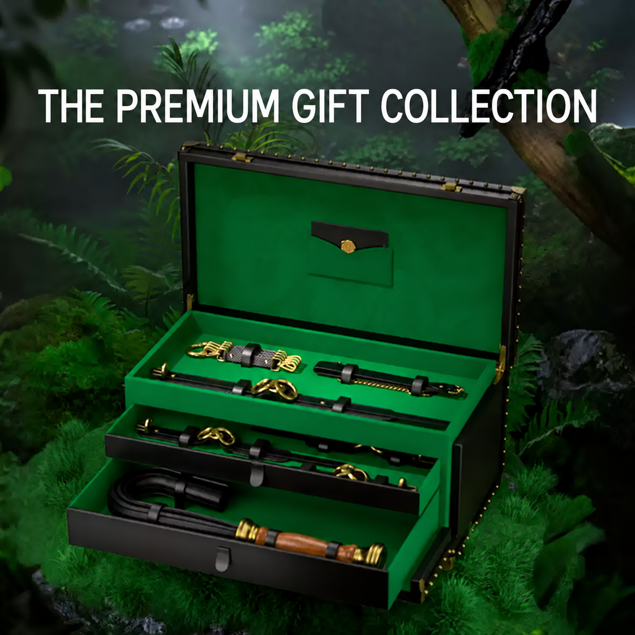 Premium Leather Accessory Gift Box in Black / Antique Gold